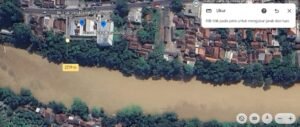 scren shoot jarak Mi Gacoan yang berada di tepi sungai Ciujung