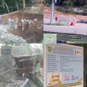 Sejumlah pekerja proyek pembangunan di bawah Dinas PUPR Provinsi Banten, irigasi Cipari–Cihuni, dan Jembatan Baros–Petir, terpantau bekerja tanpa menggunakan perlengkapan Keselamatan dan Kesehatan Kerja (K3). (FotoIstimewah/Bantenpopuler.com)