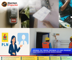 Kolase foto menggambarkan situasi di lapangan saat warga Kelurahan Pengampelan, Kecamatan Walantaka, Kota Serang, mengeluhkan tindakan sejumlah petugas PLN Cabang Cikande yang diduga menyegel meteran listrik tanpa pemberitahuan. Dalam gambar terlihat meteran listrik bersegel, warga menunjukkan bukti pembayaran, petugas PLN di lapangan, serta simbol pelayanan publik PLN. (Foto: Bantenpopuler.com)
