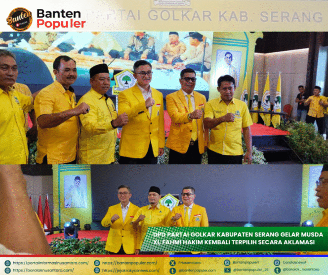 
					Fahmi Hakim bersama jajaran pengurus DPD Partai Golkar Kabupaten Serang usai pengukuhan dalam Musda XI di Swiss-Belinn Modern Cikande, Sabtu (18/10/2025). (Foto | BANTENPOPULER.COM)