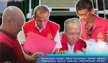 Tersangka kasus korupsi PDAM Lebak saat digelandang dan mengenakan rompi tahanan.