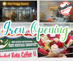 Suasana grand opening Kedai Mentari Signature yang resmi dibuka untuk umum di pusat Kota Rangkasbitung, Kabupaten Lebak, Banten, dengan konsep kedai kopi modern dan ruang nongkrong nyaman, Sabtu (17/1/2026). (Gambar: Bantenpopuler.com)