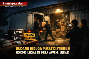 Aktivitas bongkar muat rokok ilegal tanpa pita cukai di sebuah gudang yang diduga menjadi pusat distribusi rokok ilegal di Desa Aweh, Kecamatan Kalanganyar, Kabupaten Lebak, Banten. (Gambar: Ilustrasi | Bantenpopuler.com)
