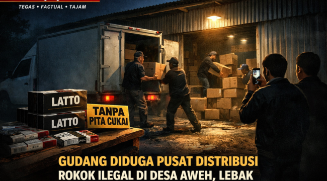 Aktivitas bongkar muat rokok ilegal tanpa pita cukai di sebuah gudang yang diduga menjadi pusat distribusi rokok ilegal di Desa Aweh, Kecamatan Kalanganyar, Kabupaten Lebak, Banten. (Gambar: Ilustrasi | Bantenpopuler.com)