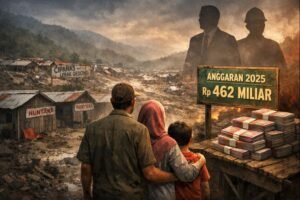 Ilustrasi kondisi korban banjir bandang di Kecamatan Cipanas dan Lebak Gedong, Kabupaten Lebak, yang hingga kini masih tinggal di hunian sementara meski pemerintah menyiapkan anggaran ratusan miliar rupiah untuk penanganan perumahan pascabencana.. foto: bantenpopuler.com