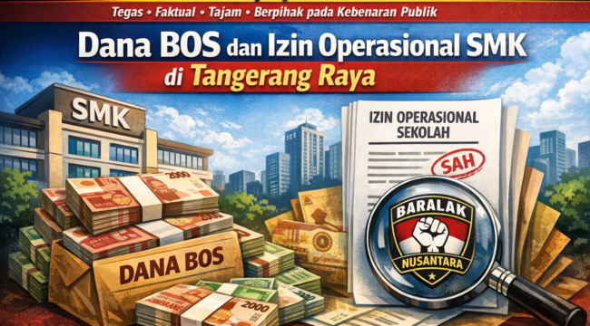 Ilustrasi penyaluran Dana BOS kepada SMK swasta di Tangerang Raya yang disorot BARALAK Nusantara terkait ketertiban izin operasional dan verifikasi data. (Gambar: Bantenpopuler.com)