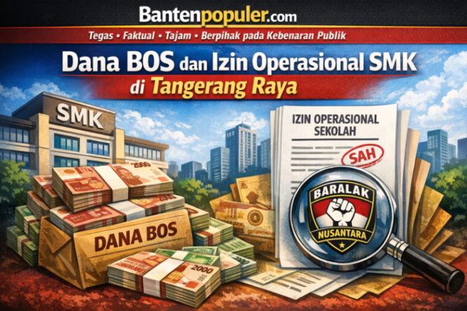 
					Ilustrasi penyaluran Dana BOS kepada SMK swasta di Tangerang Raya yang disorot BARALAK Nusantara terkait ketertiban izin operasional dan verifikasi data. (Gambar: Bantenpopuler.com)