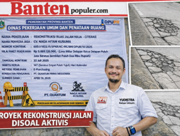 Ketua Umum Baralak Nusantara, Yudistra, menyoroti kondisi Ruas Jalan Maja–Citeras yang diduga mengalami kerusakan meski proyek rekonstruksi baru selesai dilaksanakan melalui APBD Provinsi Banten Tahun Anggaran 2025. (Gambar: Dok, Bantenpopuler.com)