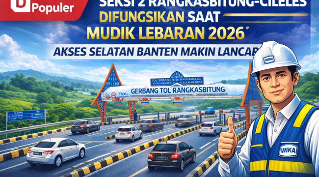 Papan informasi proyek rekonstruksi Jalan Maja–Citeras menampilkan nilai kontrak, penyedia jasa, dan masa pelaksanaan pekerjaan.