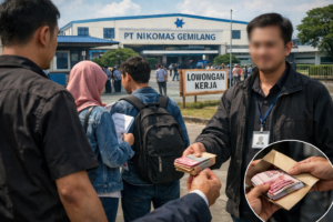 Ilustrasi praktik dugaan perantara tenaga kerja di lingkungan PT Nikomas Gemilang, Kabupaten Serang. (BantenPopuler.com)