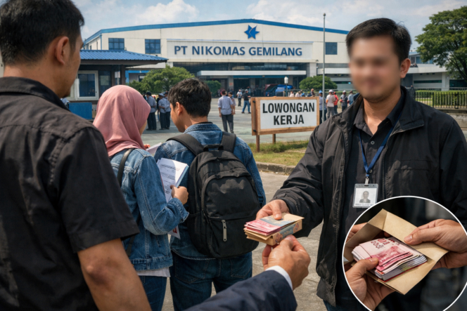 
					Ilustrasi praktik dugaan perantara tenaga kerja di lingkungan PT Nikomas Gemilang, Kabupaten Serang. (BantenPopuler.com)