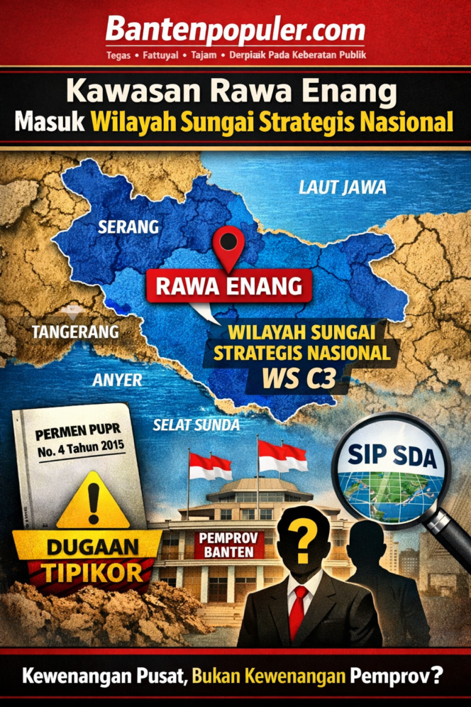 
					Ilustrasi peta wilayah sungai strategis nasional (WS C3) yang menunjukkan Rawa Enang berada dalam kewenangan pemerintah pusat sesuai regulasi Kementerian PUPR.