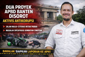 Ketua Umum Barisan Rakyat Lawan Korupsi Nusantara, Yudistira, menyampaikan sikap tegas terkait dugaan persoalan pada proyek Jalan Maja–Citeras dan pembangunan Jembatan Cimoyan di Banten. Dok. Bantenpopuler.com