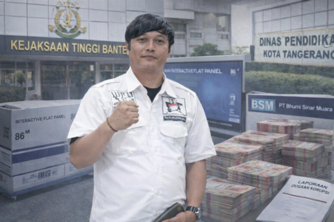 
					Ketua DPW BPI KPNPA RI Banten, Erwin Teguh, memastikan laporan dugaan korupsi proyek Interactive Flat Panel Dindik Kota Tangerang TA 2024 segera dilayangkan ke Kejati Banten. (Foto: Dok. Bantenpopuler.com)