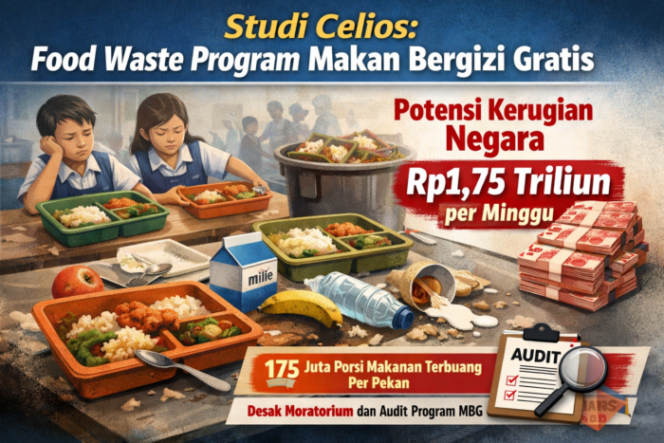 
					Studi yang dirilis Center of Economics and Law Studies (Celios) pada Februari 2026 mengungkap potensi kerugian negara hingga Rp1,75 triliun per minggu akibat makanan terbuang dalam program Makan Bergizi Gratis. (bantenpopuler.com)