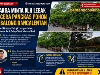 Kolase suasana Balong Rancalentah, Rangkasbitung, Kabupaten Lebak, yang menampilkan kondisi pepohonan rindang di sekitar area wisata. Warga meminta DLH Kabupaten Lebak segera melakukan pemangkasan karena pohon dinilai menutupi cahaya lampu jalan dan membuat area menjadi gelap saat malam hari.