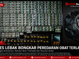 at Resnarkoba Polres Lebak menunjukkan barang bukti ratusan butir obat keras ilegal jenis Tramadol dan Hexymer yang disita dari tiga tersangka dalam operasi penggerebekan di Kecamatan Banjarsari, Kabupaten Lebak, Kamis (7/5/2026).