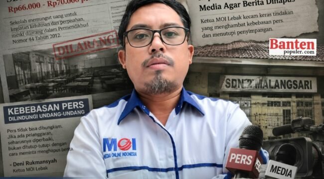 Ketua Perkumpulan Media Online Indonesia (MOI) Kabupaten Lebak, Deni Rukmansyah, mengecam dugaan upaya membungkam wartawan terkait pemberitaan dugaan pungutan liar di SDN 2 Malangsari. MOI mendesak Dinas Pendidikan mengusut tuntas dugaan pelanggaran serta menjamin kebebasan pers.