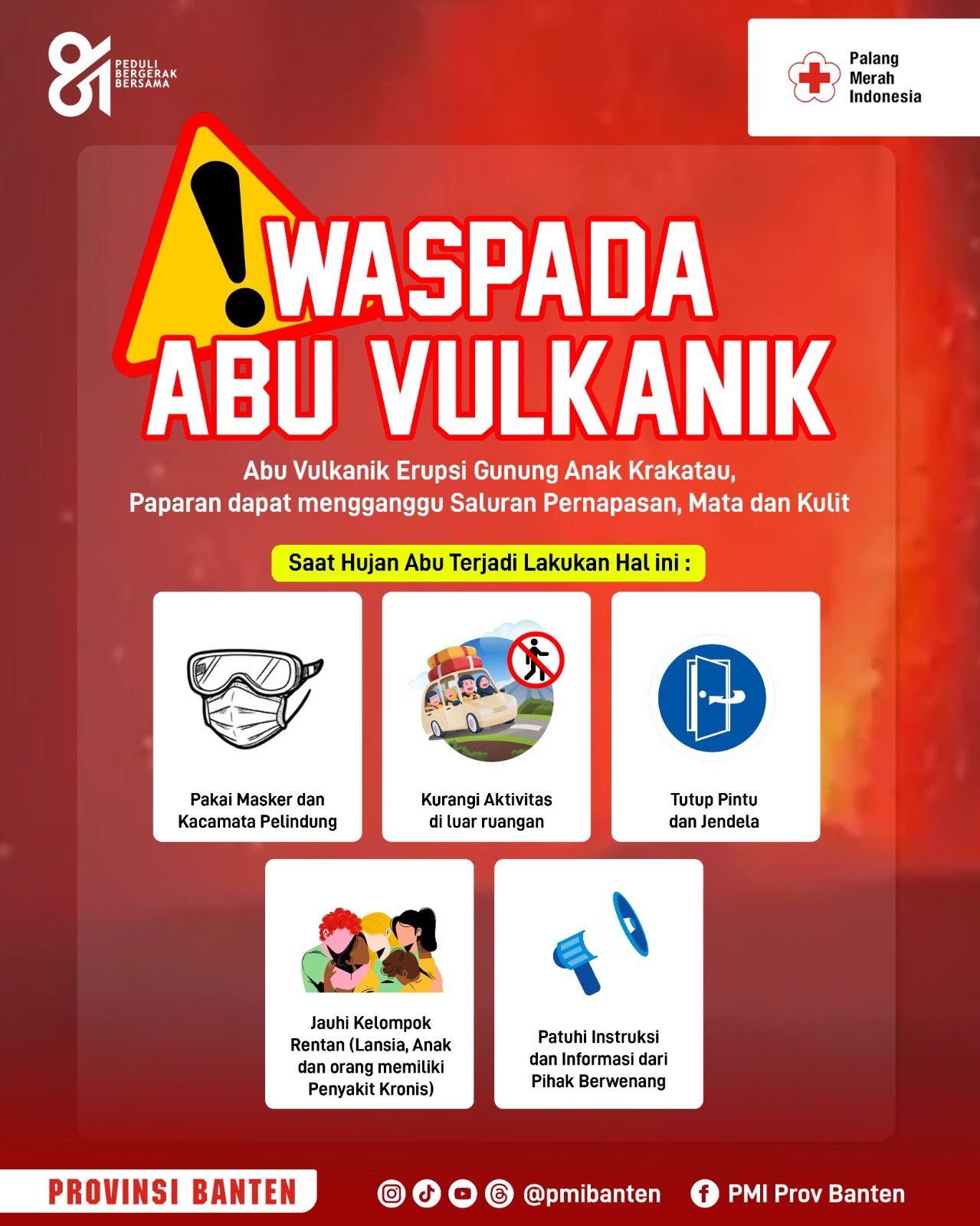 PMI Banten Imbau Warga Pesisir Selat Sunda Waspadai Dampak Abu Vulkanik Gunung Anak Krakatau