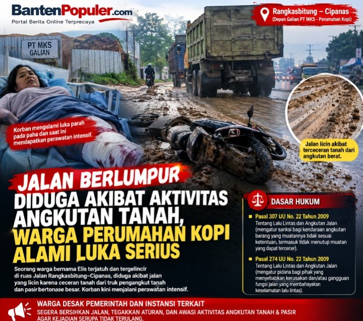 Jalan Berlumpur Diduga Akibat Aktivitas Angkutan Tanah, Warga Perumahan Kopi Alami Luka Serius