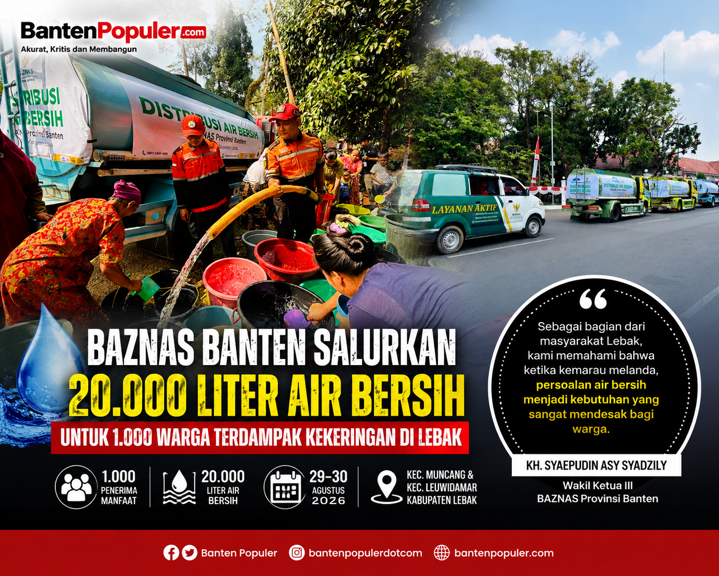 BAZNAS Banten Salurkan 20.000 Liter Air Bersih untuk 1.000 Warga Terdampak Kekeringan di Lebak