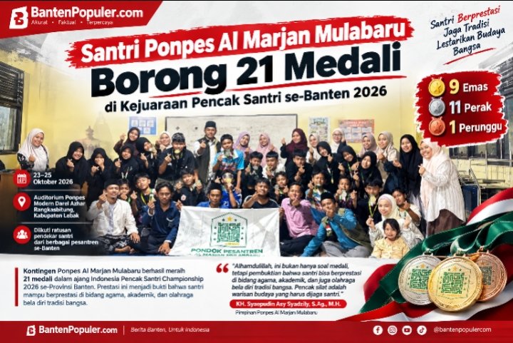 Santri Ponpes Al Marjan Mulabaru Borong 21 Medali di Kejuaraan Pencak Santri se-Banten 2026