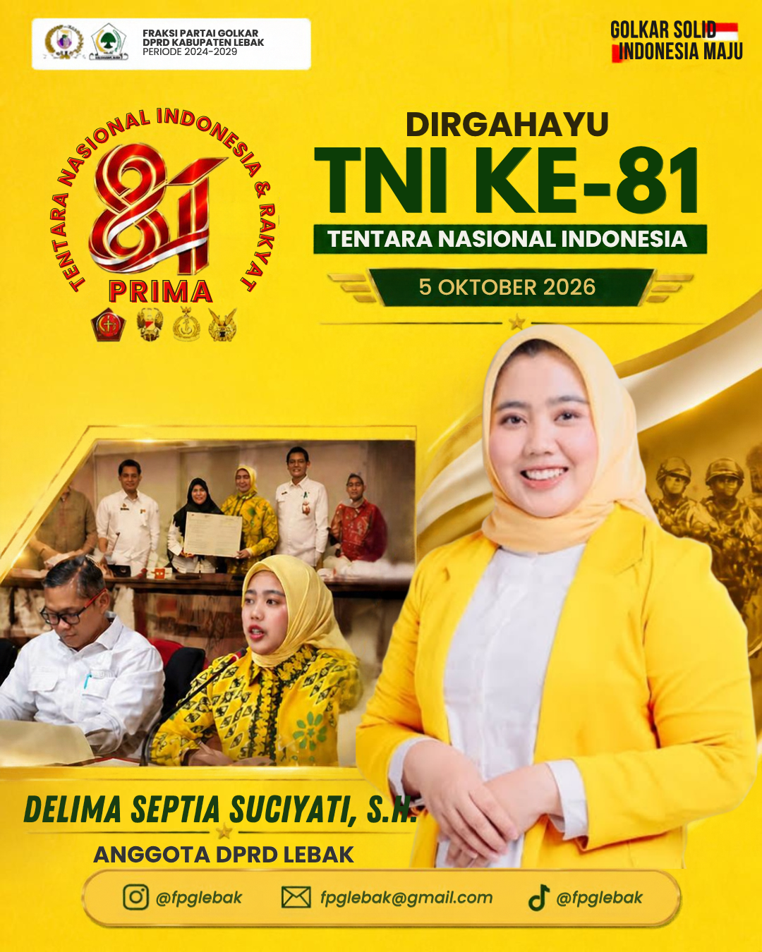 HUT ke-81 TNI, Delima Septia Suciyati Apresiasi dan Tekankan Semangat TNI Bersama Rakyat